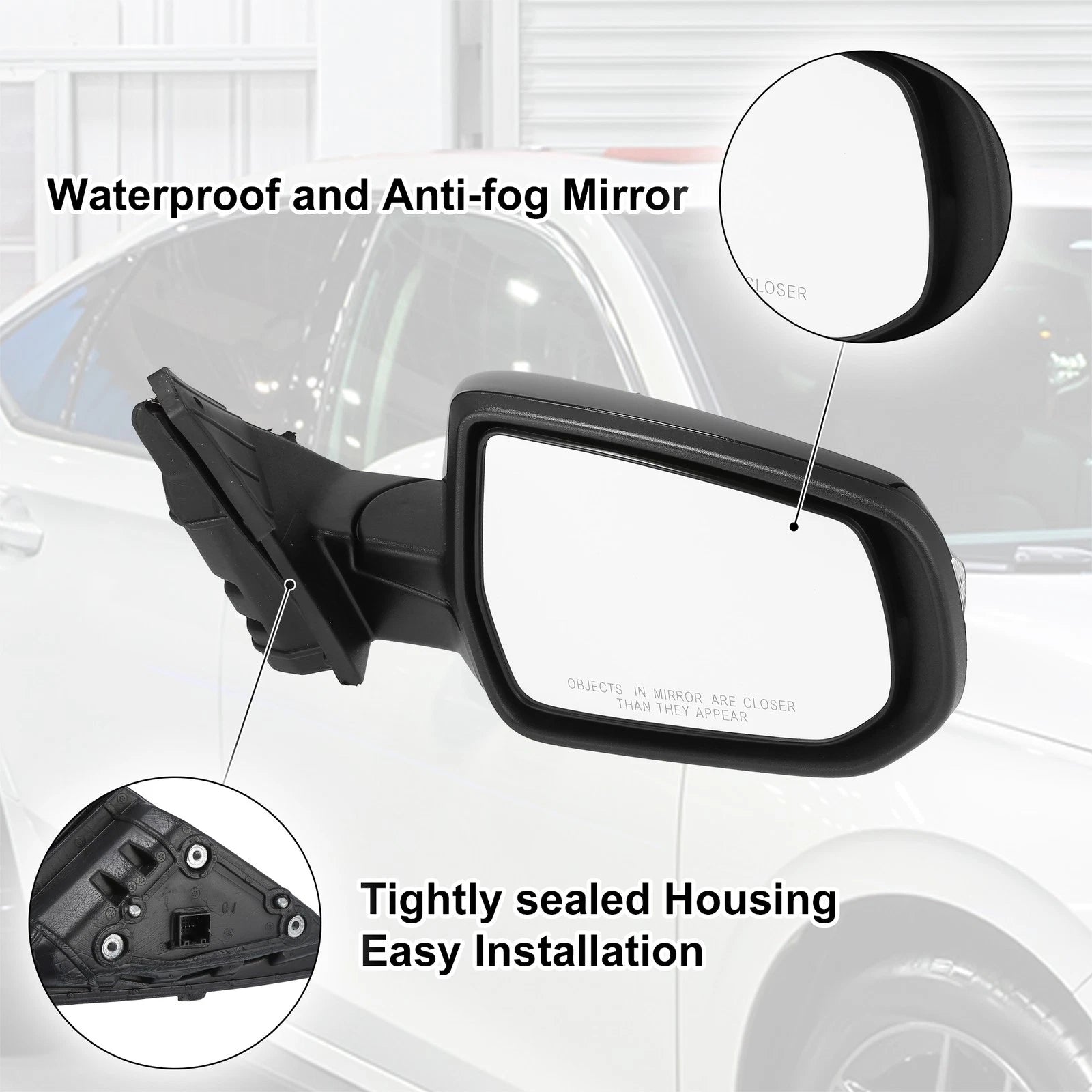 7Pin Right Side Exterior Door Mirror Assembly Black for Chevrolet Malibu (2008–2012)