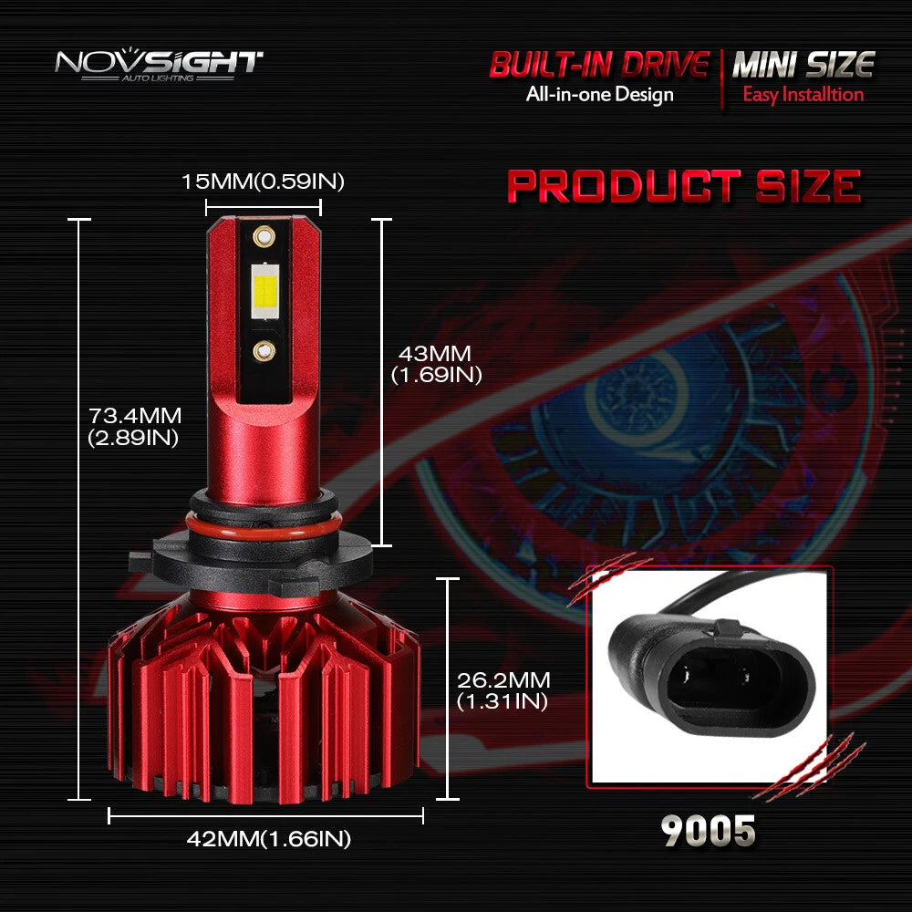 Set of 4 NOVSIGHT 9005 9006 LED Headlight Bulbs 6500K Xenon White