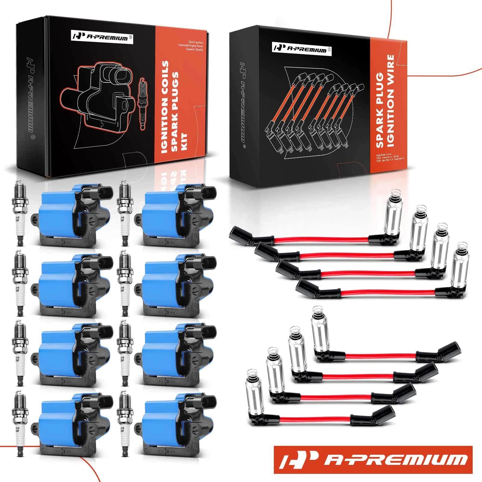 8x Ignition Coil & Spark Plug Wire Kits for Chevrolet GMC 