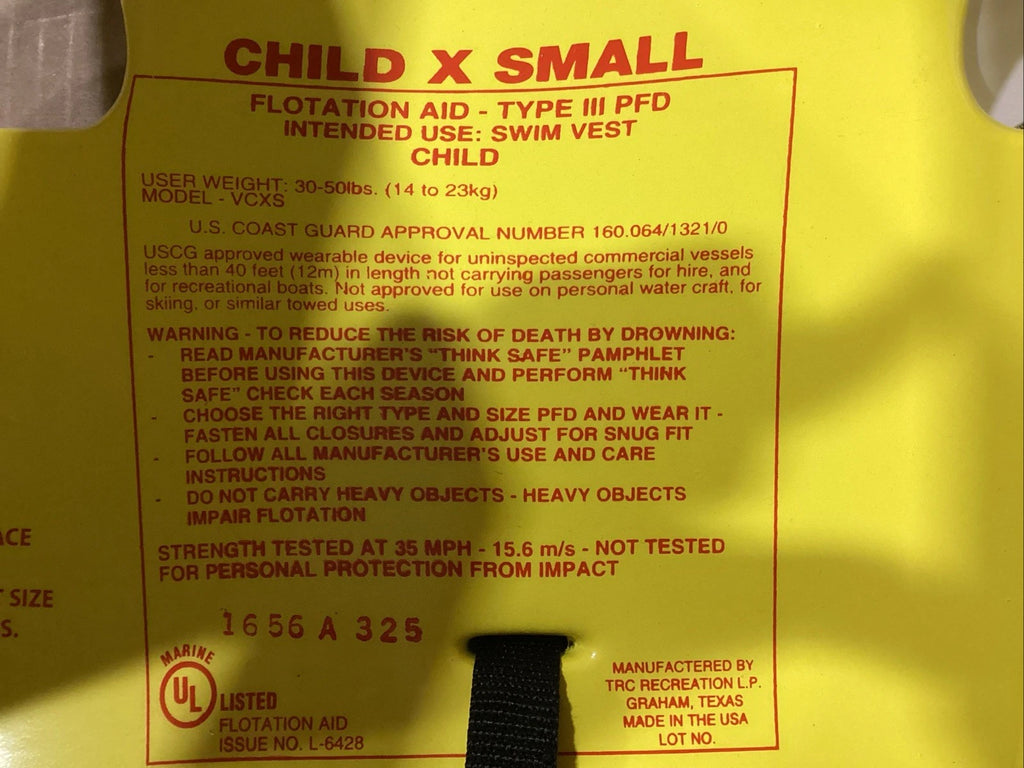 Vinyl-Coated Child's Vest 1020512 for Texas Recreation (Out Of Box)