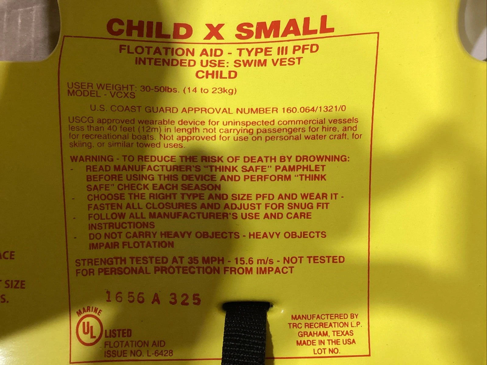 Vinyl-Coated Child's Vest 1020512 for Texas Recreation (Out Of Box)
