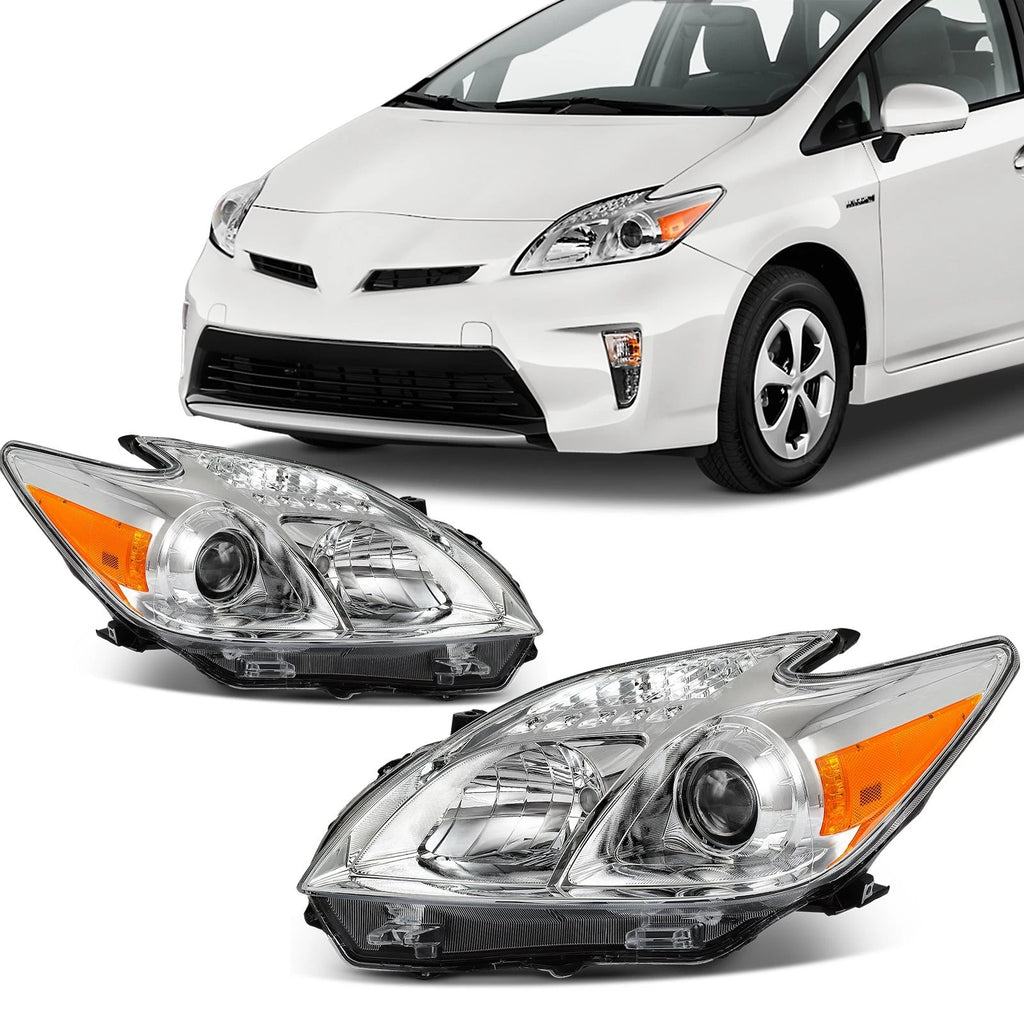 Headlight Assembly Pair for Toyota Prius Base (2010–2011) 1.8L Projector Chrome
