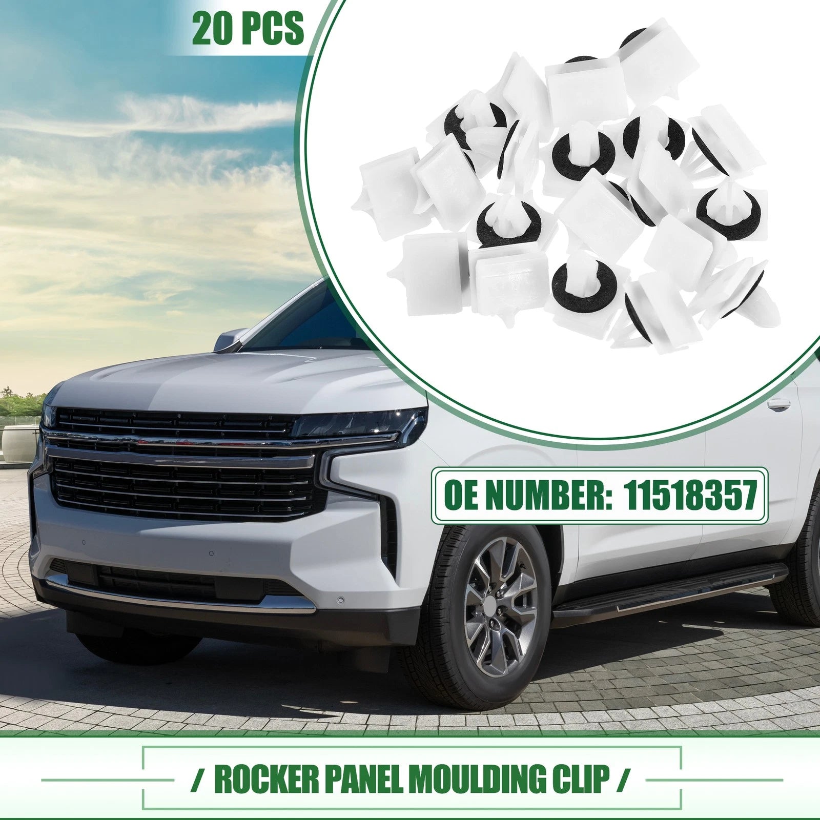 20 Pcs Rocker Panel Clips for Chevrolet Avalanche (2007–2013) No. 11518357