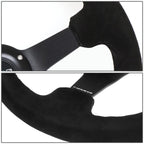 NRG 33cm 3" Deep Dish Black Suede Steering Wheel for Universal Fit (All Years)