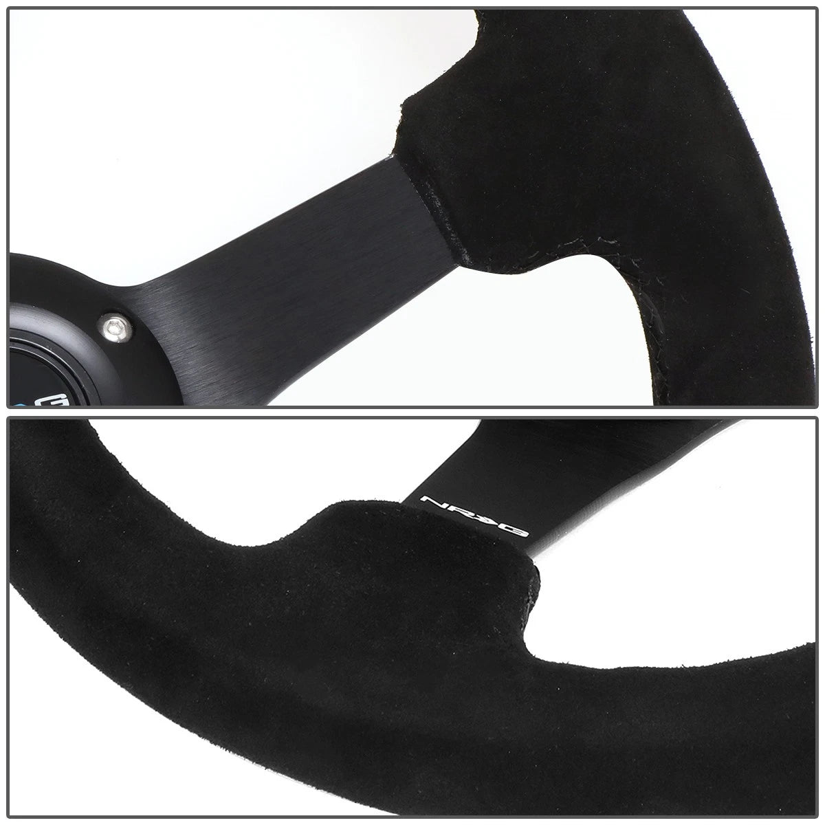 NRG 33cm 3" Deep Dish Black Suede Steering Wheel for Universal Fit (All Years)
