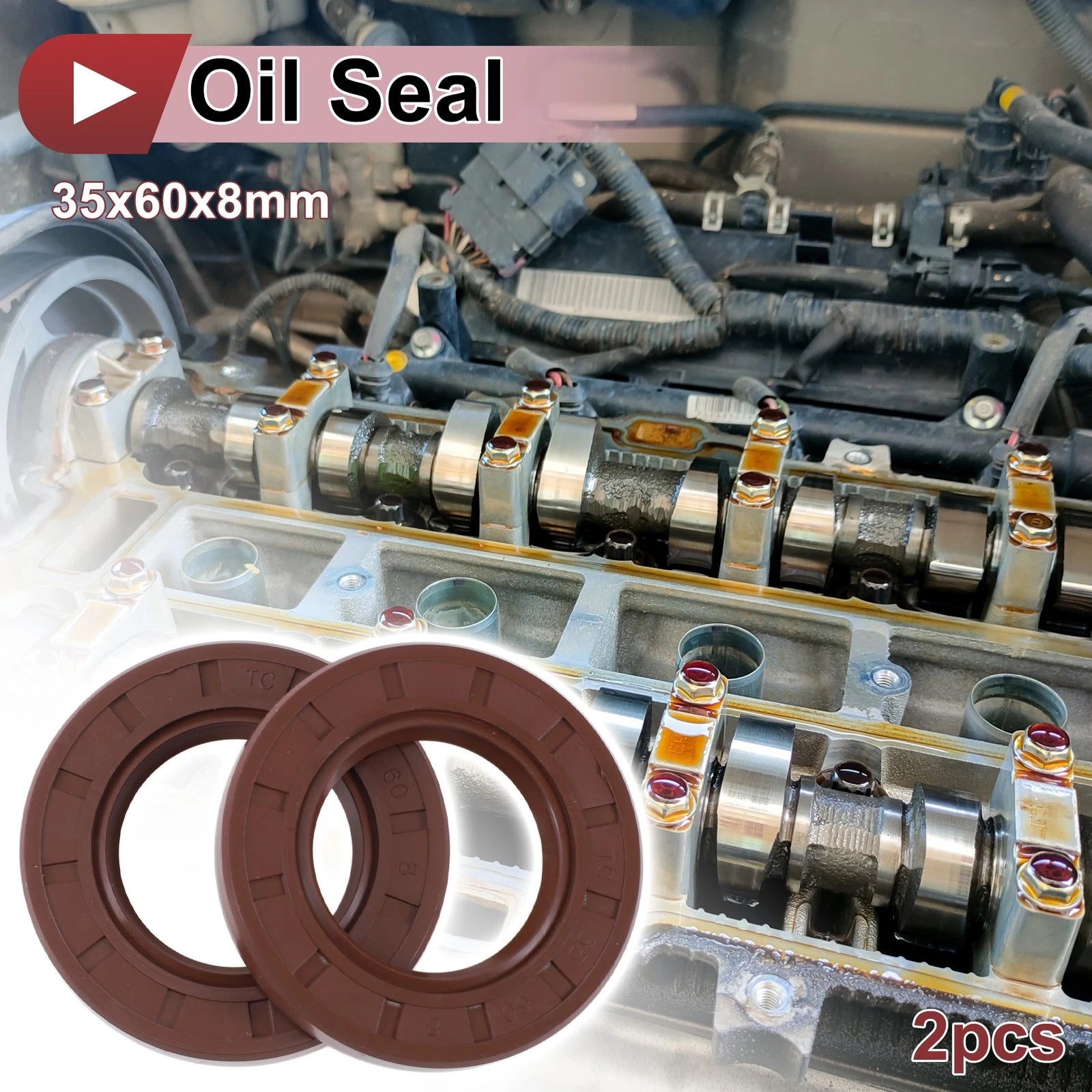 Set of 2 Oil Seal Rotary Shaft Seal FKM Rubber 35x60x8mm