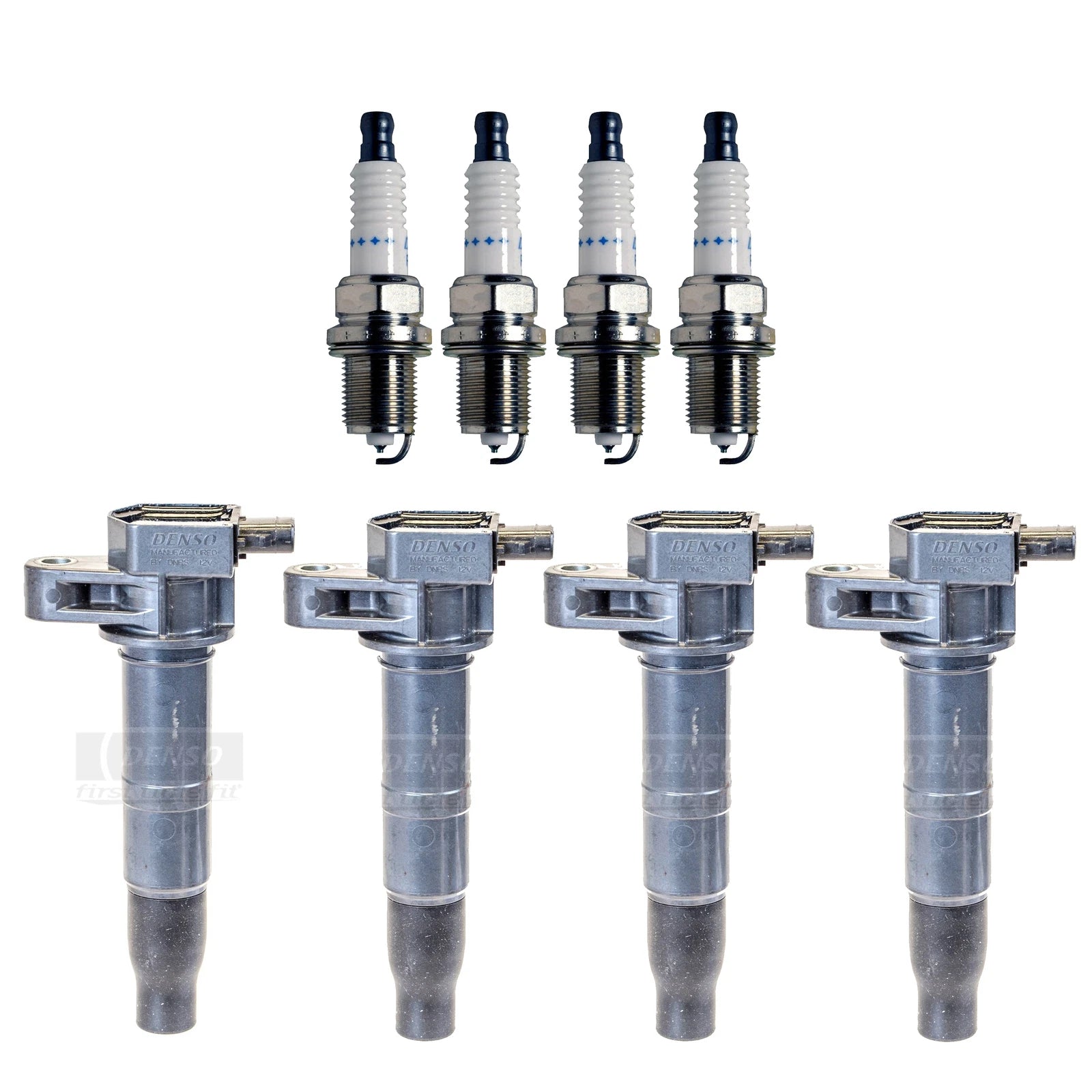 Set of 4 Ignition Coils & Spark Plugs for Hyundai Kia L4 (Denso)