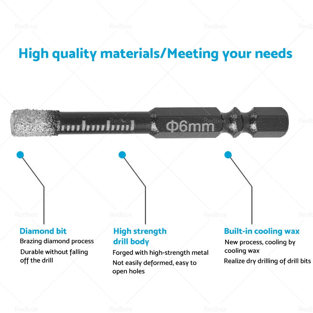 5x Dry Diamond Drill Bit 6mm for Porcelain Granite Tile Glass Ceramics