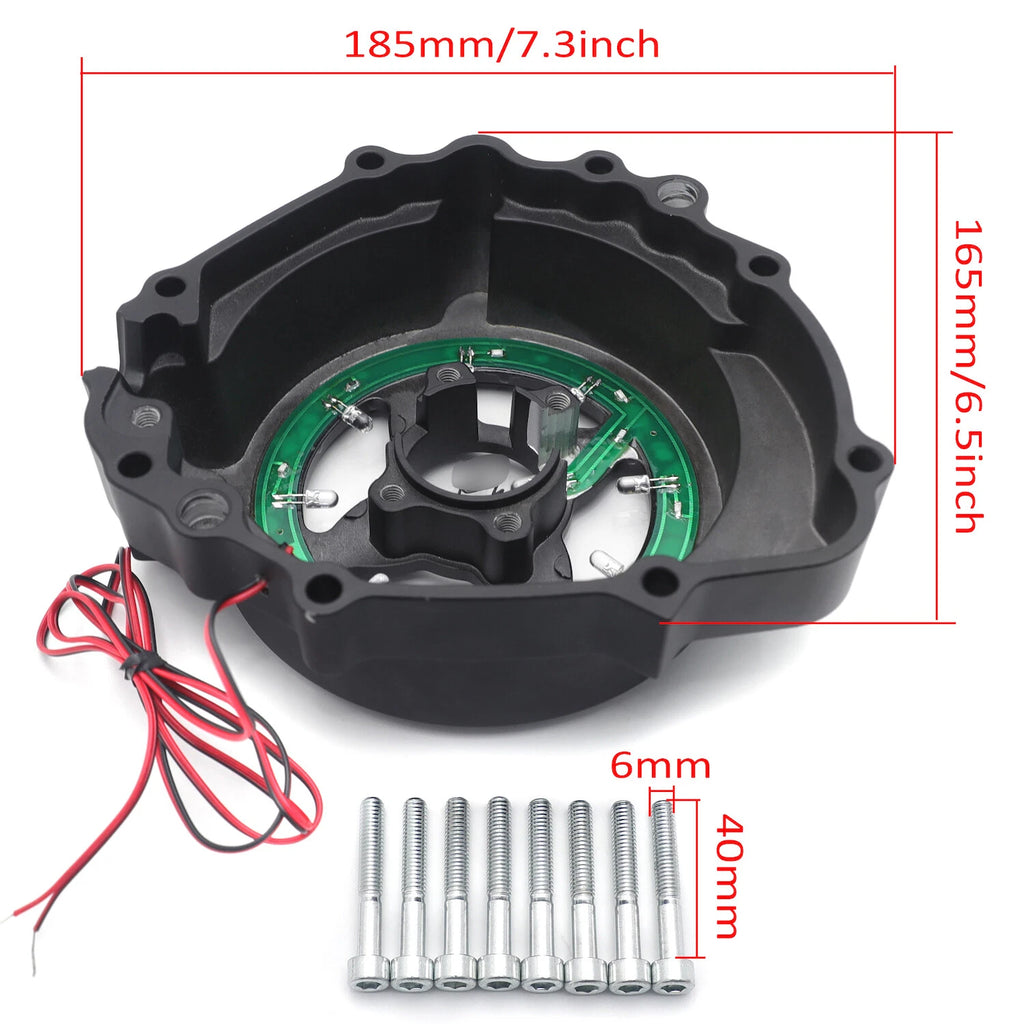 Black Left Engine Stator Cover with Green LED for Honda CBR 600RR (2003–2006)