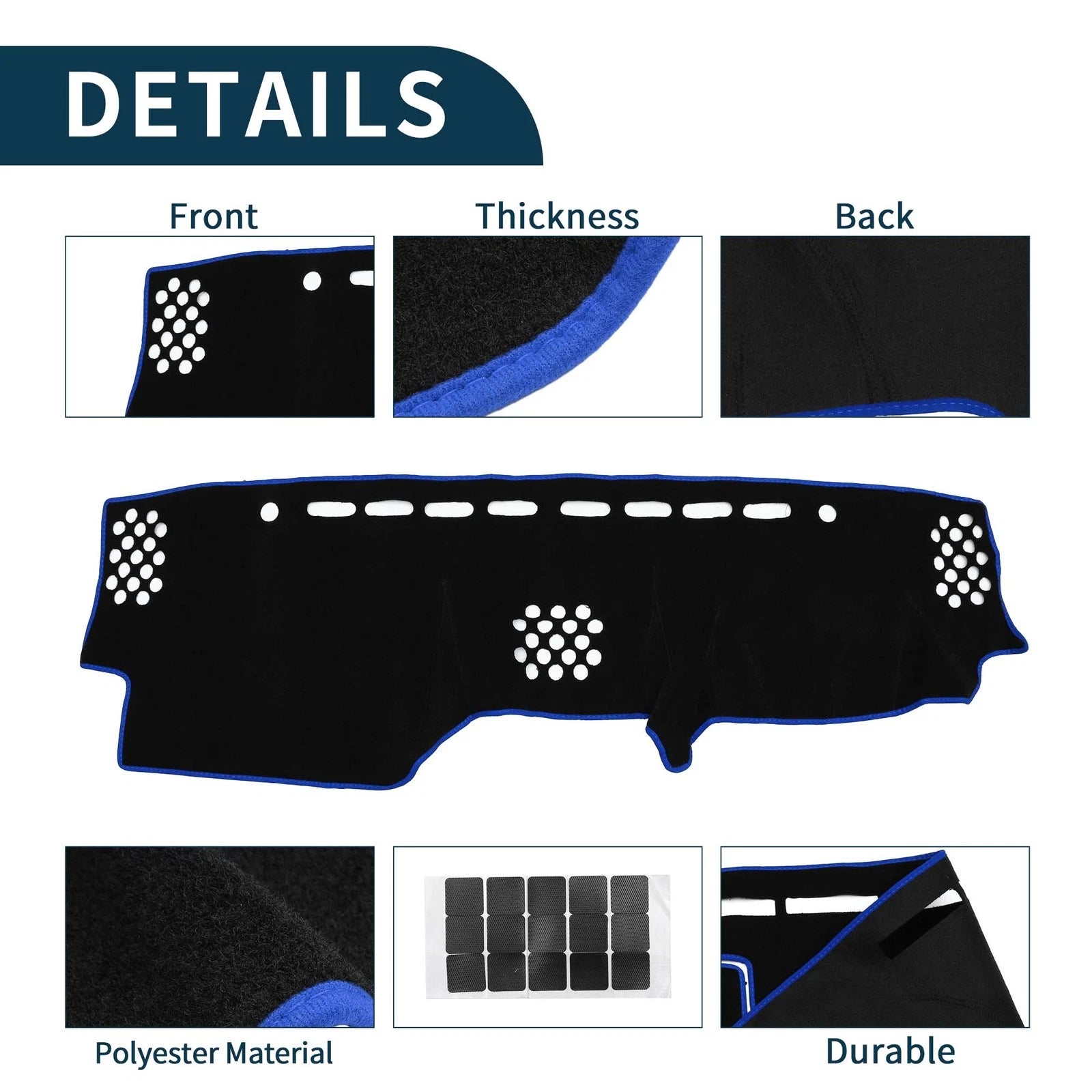 Dashboard Dash Cover Mat for Toyota Prado (2017–2024) Black Blue Set of 1