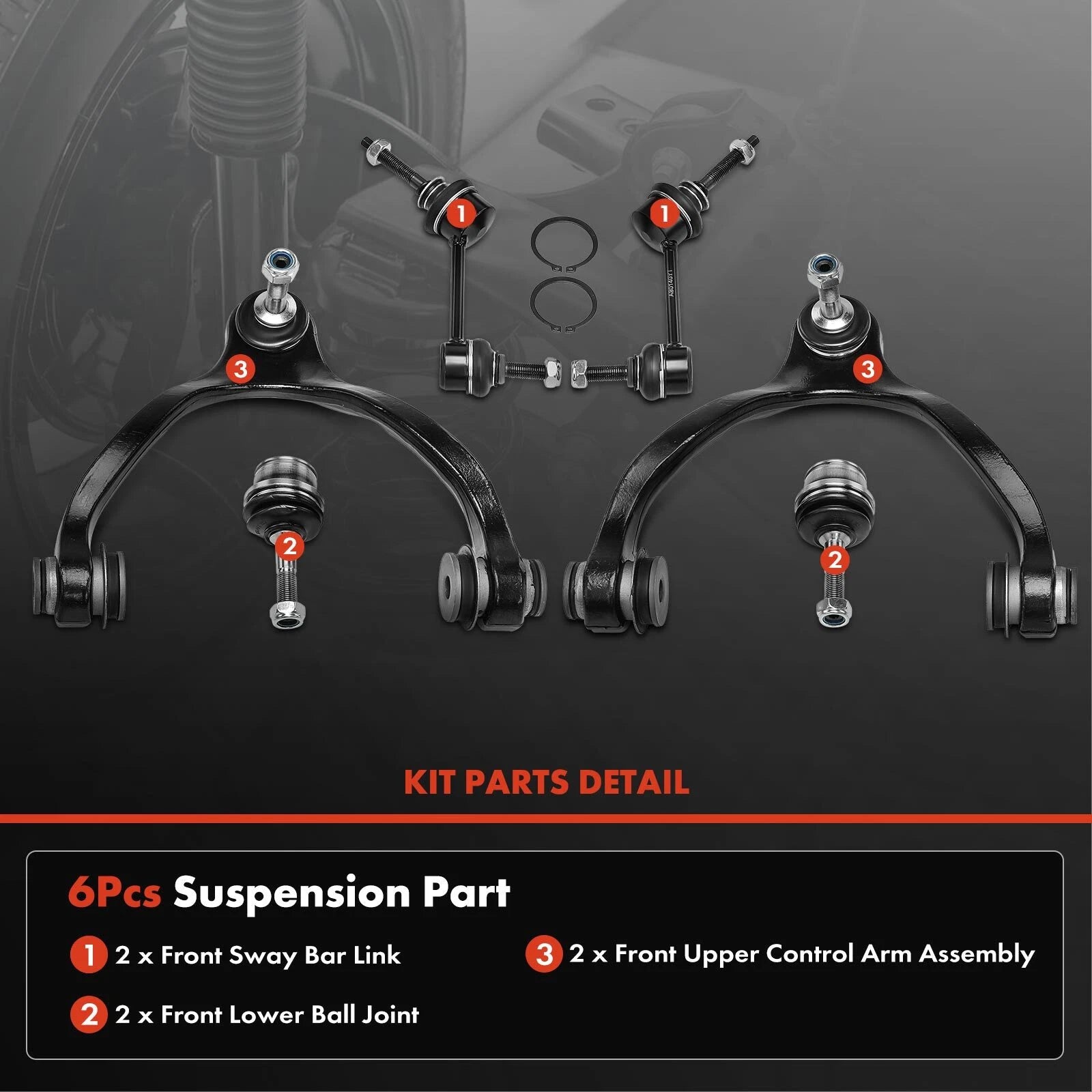 Set of 6 Front Upper Control Arms for Ford Crown Victoria (1992–2011)