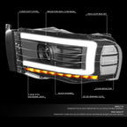 LED DRL Sequential Turn Signal Projector Headlight for Dodge Ram (2002–2005)