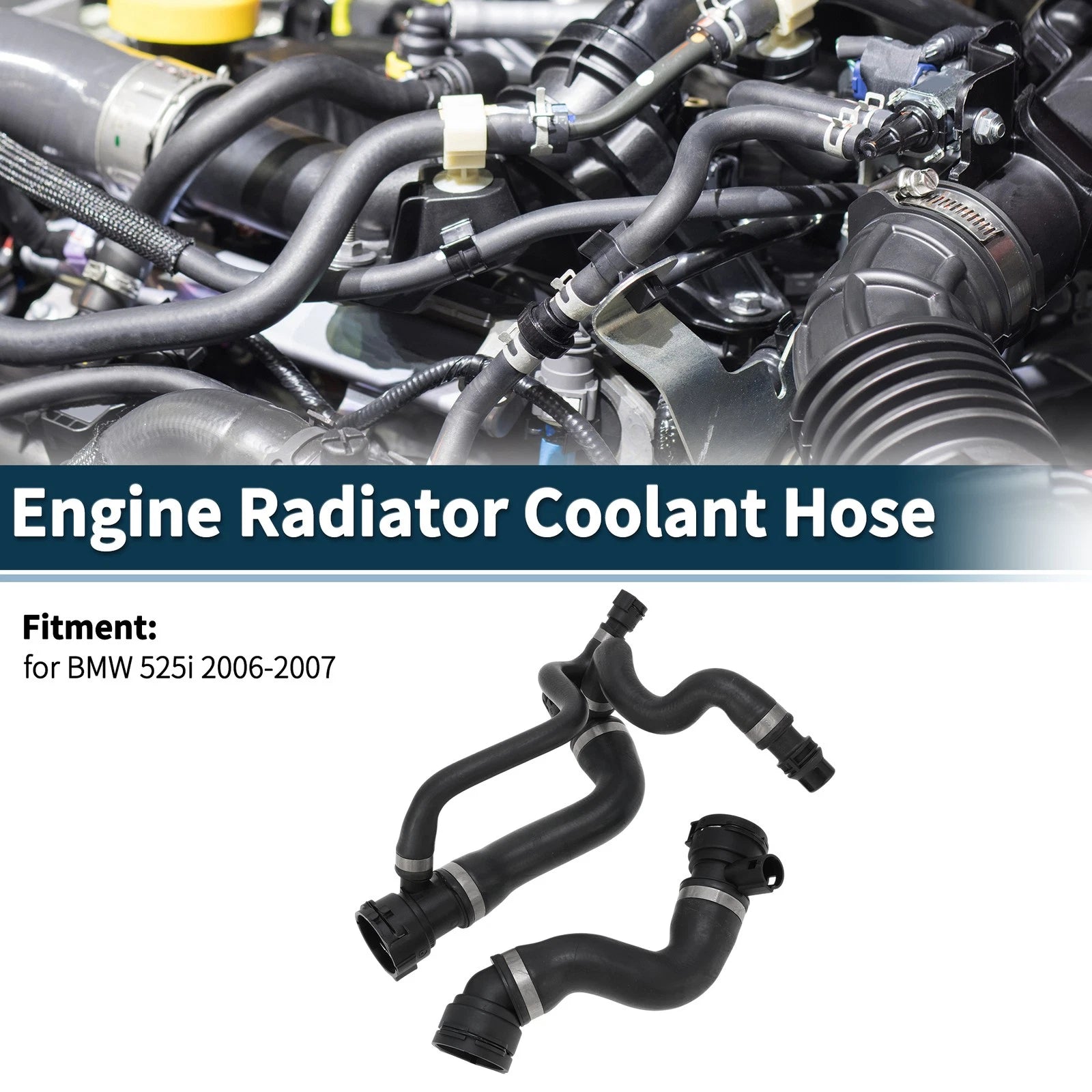 Set of 2 Water Pipes Engine Radiator Coolant Hose for BMW 525i (2006–2007)