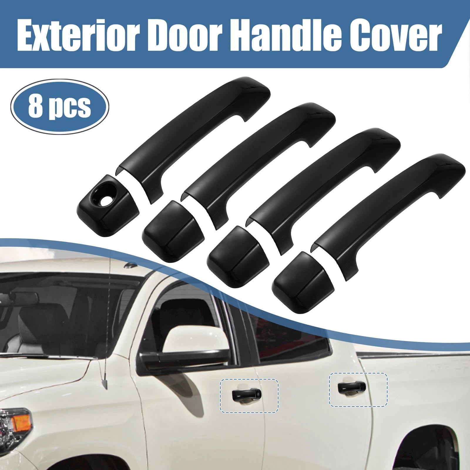 8pcs ABS Exterior Side Door Handle Cover Trim for Toyota Tundra (2007–2020) Black