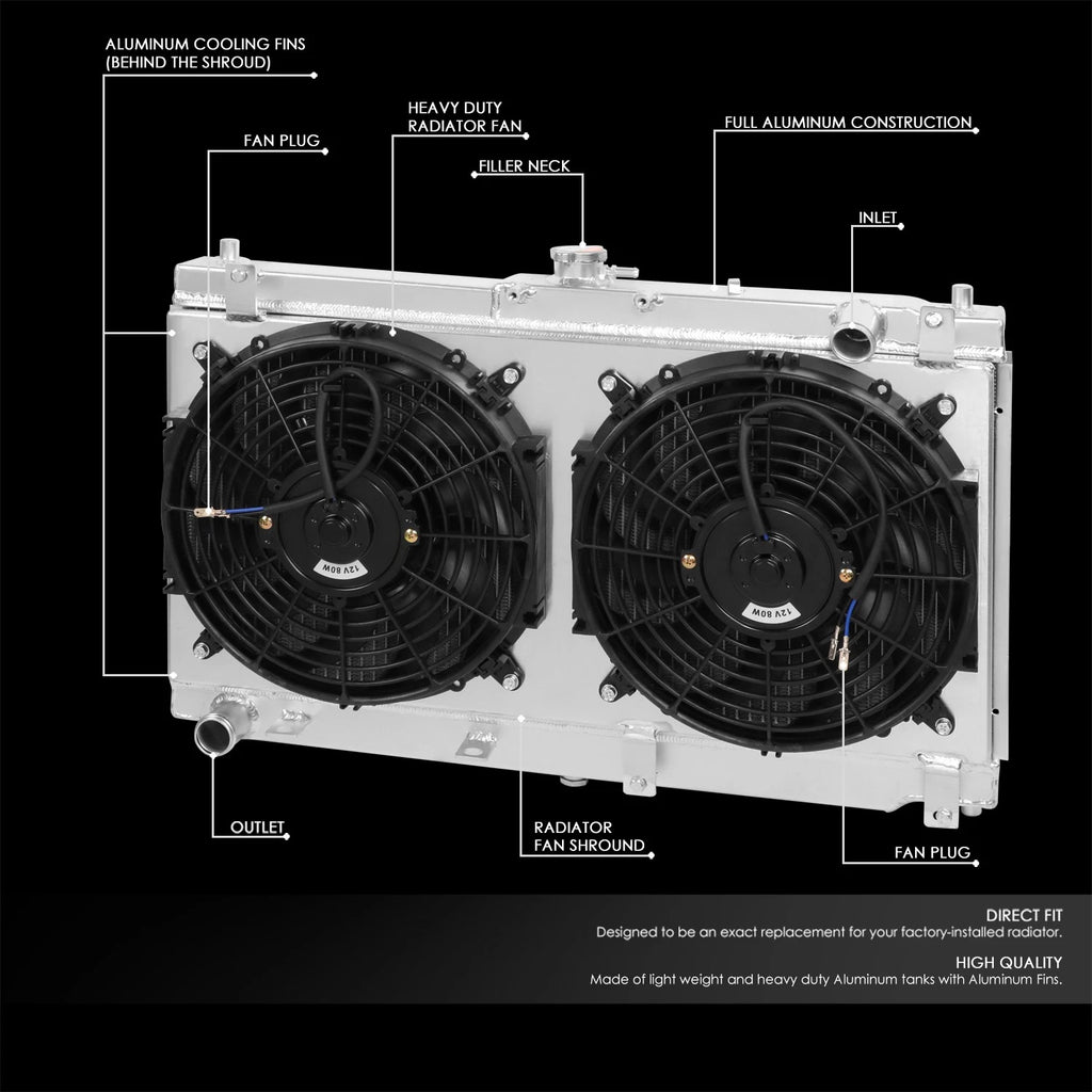 2X Aluminum 2-Row Radiator for Mazda Miata MX-5 NB (1999–2005) w/Fan Shroud