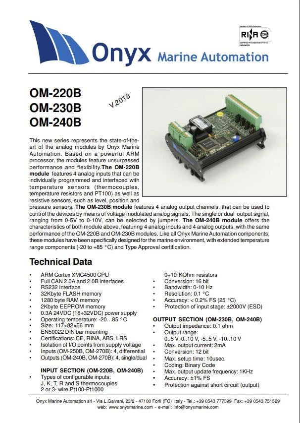 Analog I/O Module OM-220B for Onyx Marine Automation (For Parts Not Working)