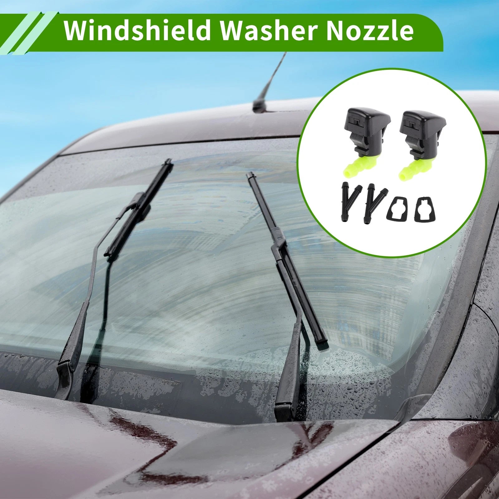 Windshield Washer Nozzle Set of 2 with Y Hose Connector for Ford (2008–2011)