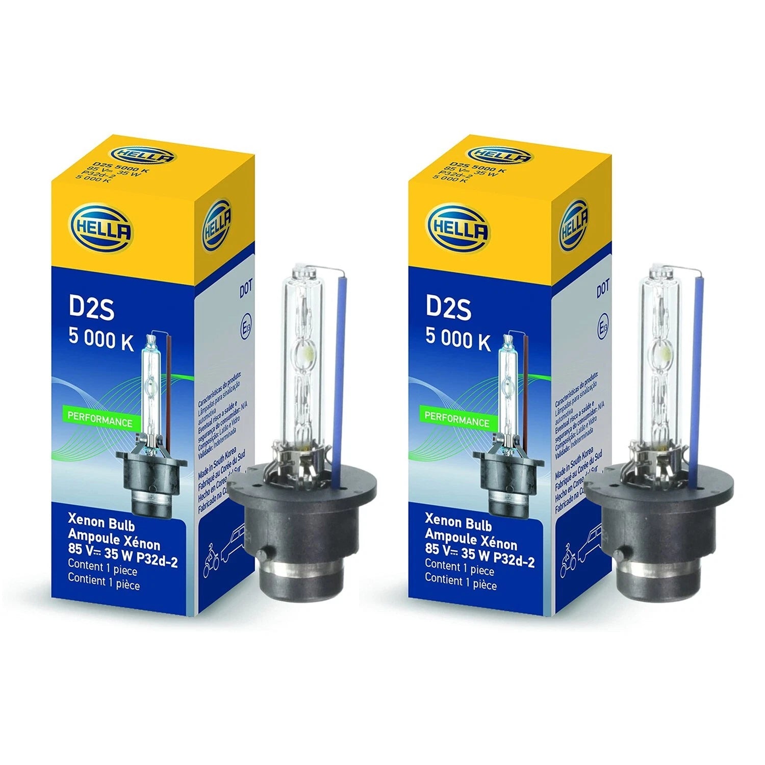 Set of 2 HELLA D2S 5000K HID Xenon Light Bulbs 85V 35W P32d-2 for Multi-Purpose