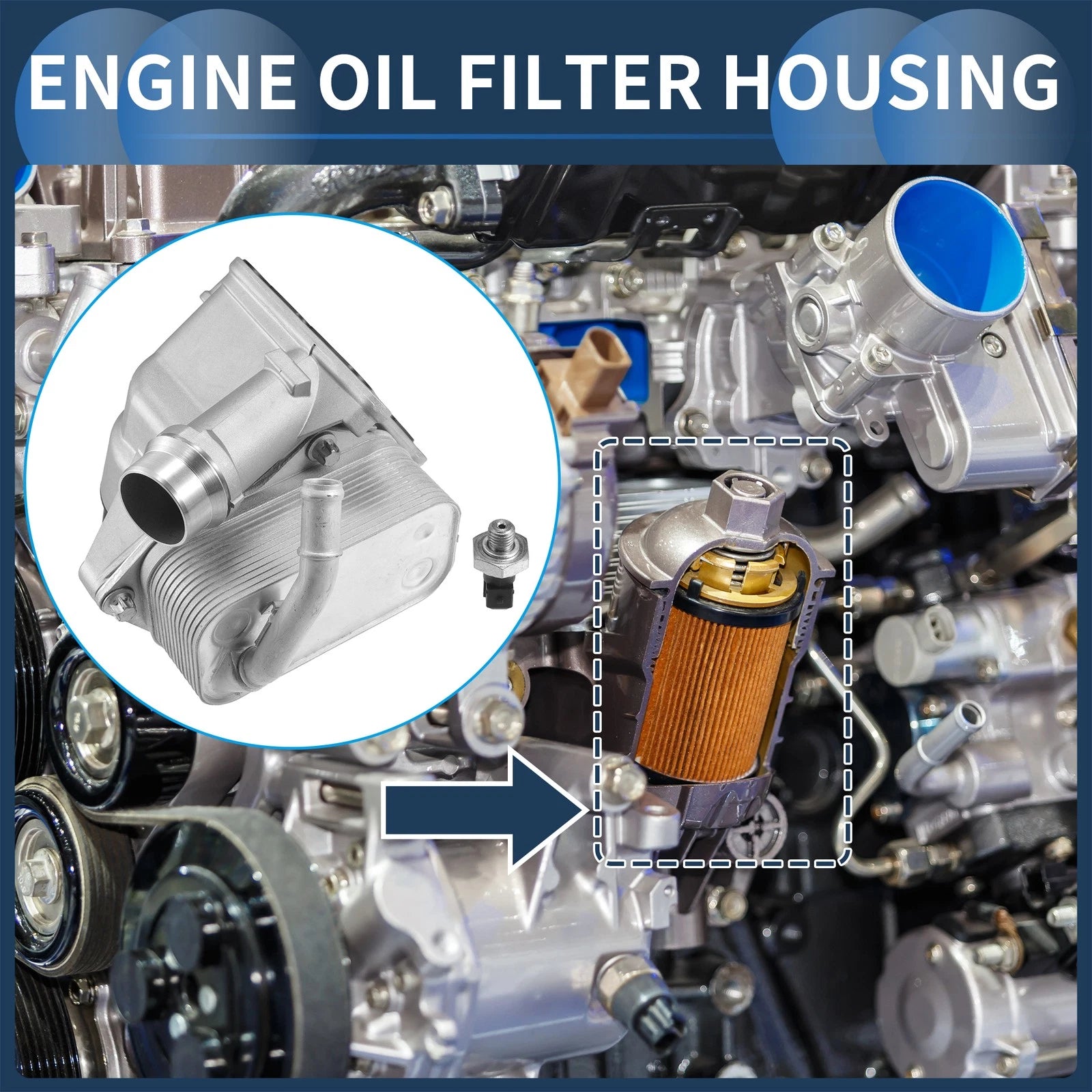 Set of 1 Engine Oil Cooler Filter Housing with Sensors for BMW 128i (2008–2013) No. 11428642289