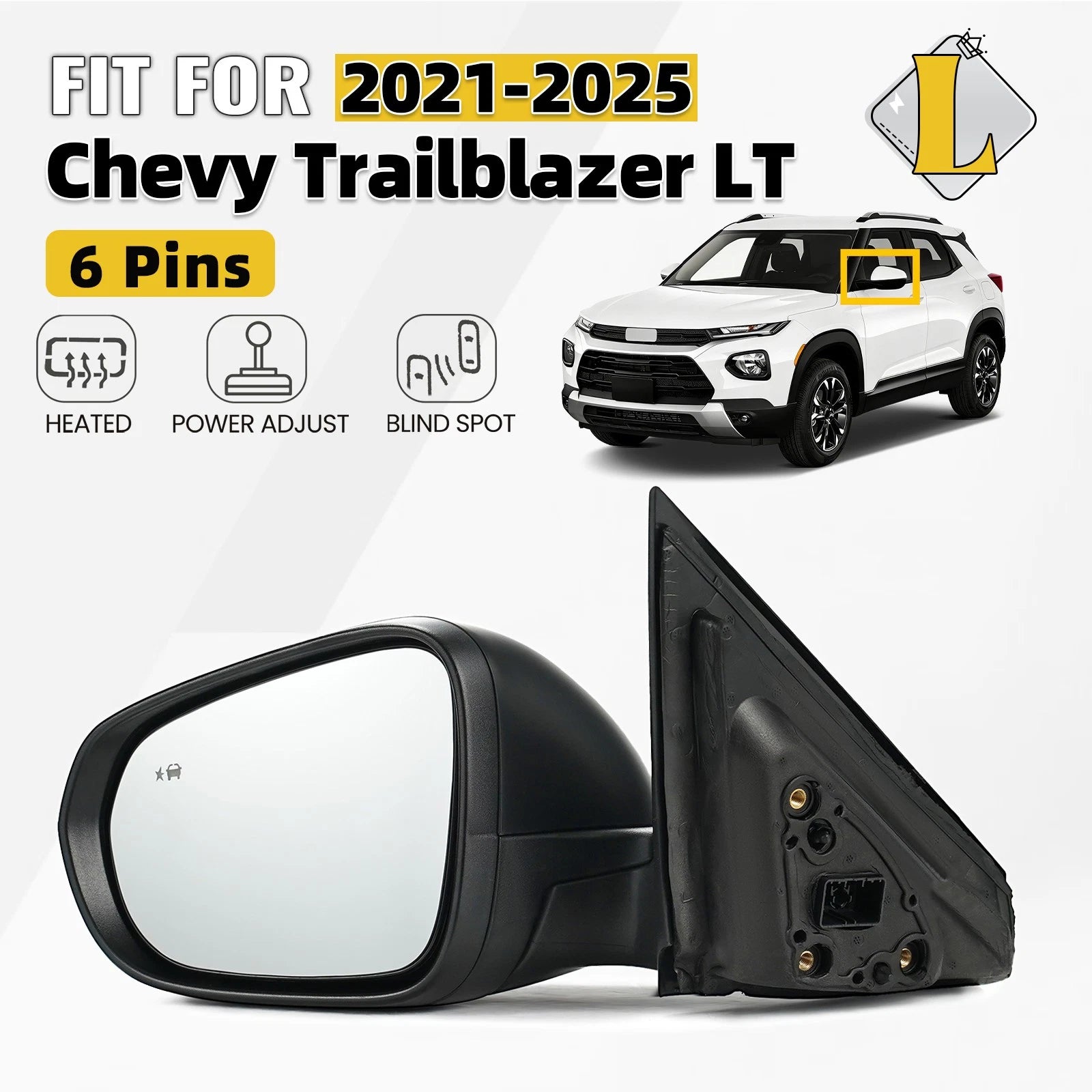 Left Side Mirror for Chevy Trailblazer LT (2021–2025) w/Blind Spot, Heated, 6 Pins