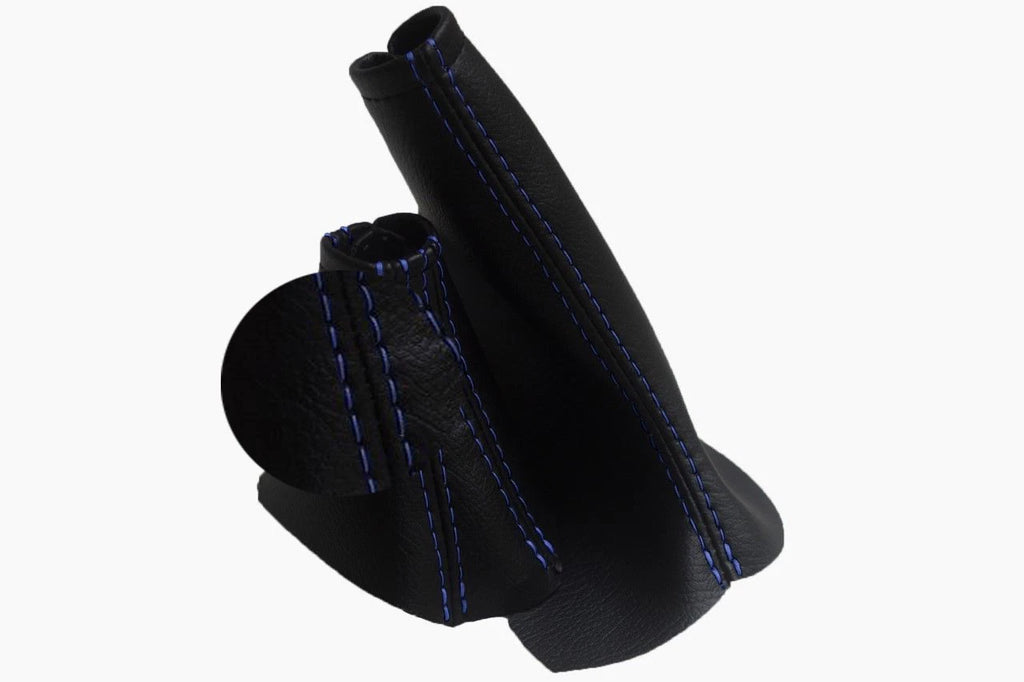 Leather Automatic & Brake Boot Set for Volvo S60 S80 V70 (2001–2005) Blue Stitch