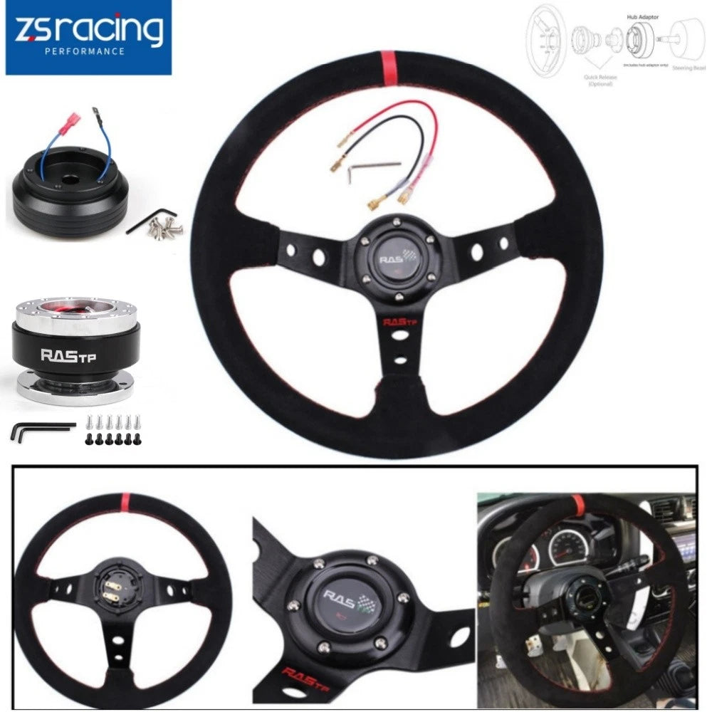 Red Suede Steering Wheel with Hub Adapter and Quick Release for Honda Civic