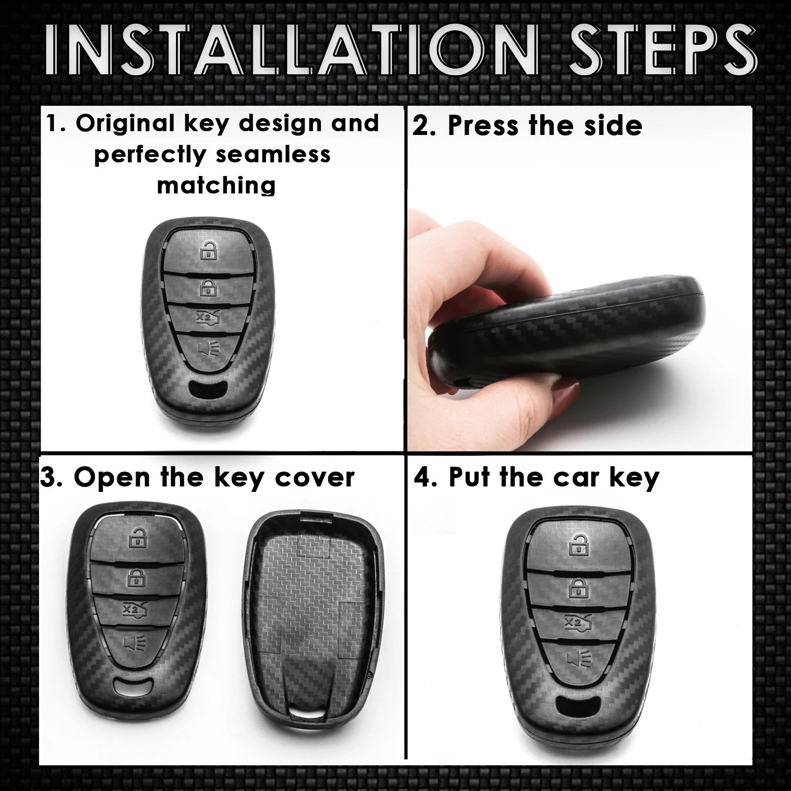 Matte Black Carbon Fiber Pattern Keyless Entry Key Holder for Chevy (2008-2024)
