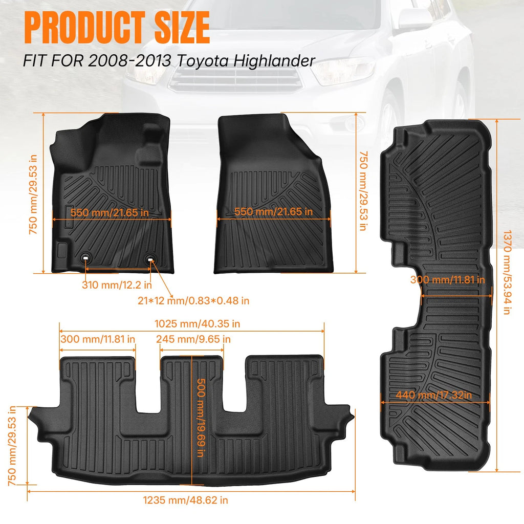 TPE Floor Mats Liners for Toyota Highlander (2008–2013)
