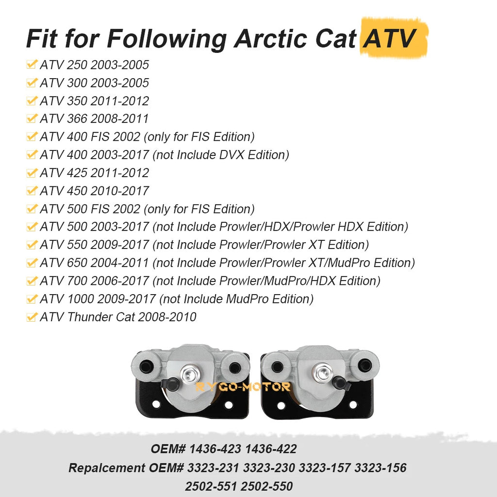Front Brake Calipers & Pads for Arctic Cat Wildcat Trail 700, Wildcat 1000 (2014–2020)