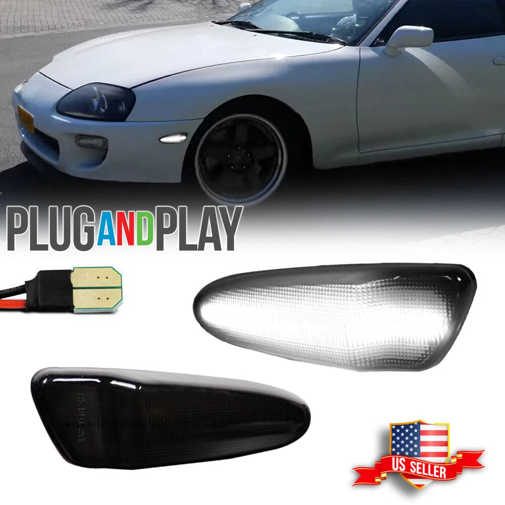 Smoked White LED Front Bumper Side Marker Lights for Toyota Supra (1997–1998)