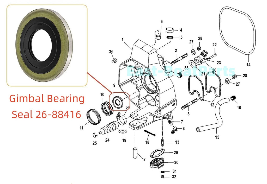 Gimbal Bearing Seal for Mercruiser Alpha One Gen 2/R/MR (26-88416, 18-2094)