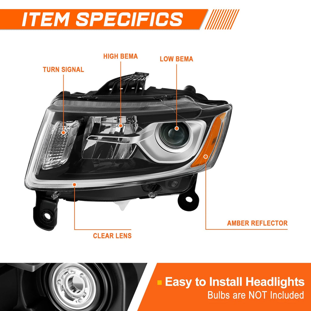 Left Side Projector Headlight Lamp for Jeep Grand Cherokee (2014–2016)