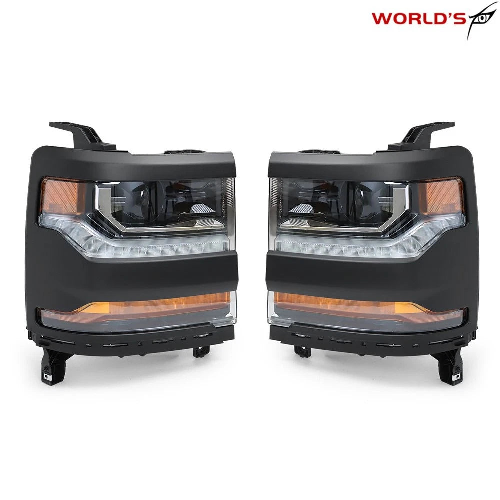 Headlight Set for Chevy Silverado 1500 (2016–2018) HID/Xenon LED Black