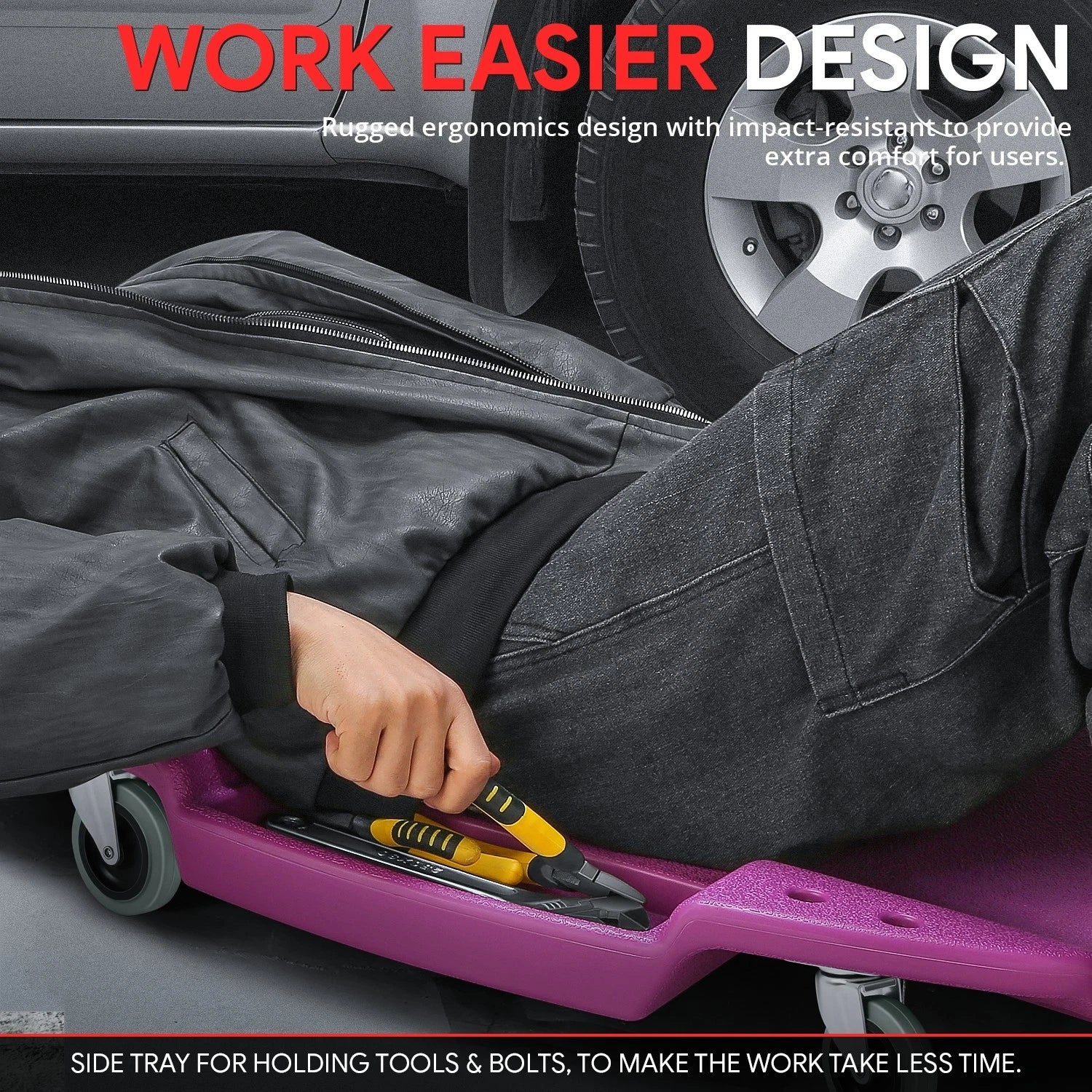 48" x 23.5" Purple Ergonomic HDPE Automotive Creeper for Mechanics