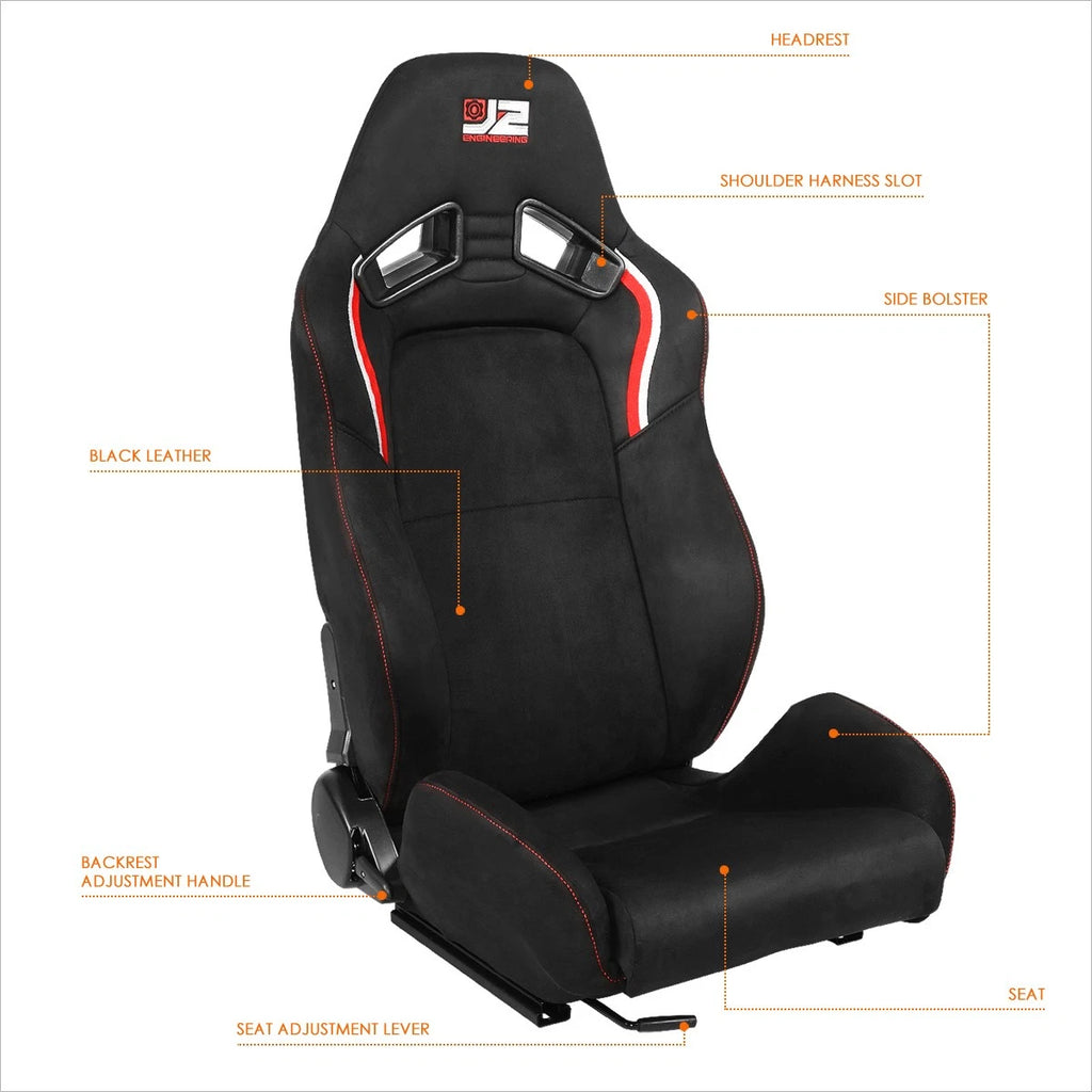 Reclinable Racing Bucket Seats Pair for J2 Engineering (Red/White Trim)