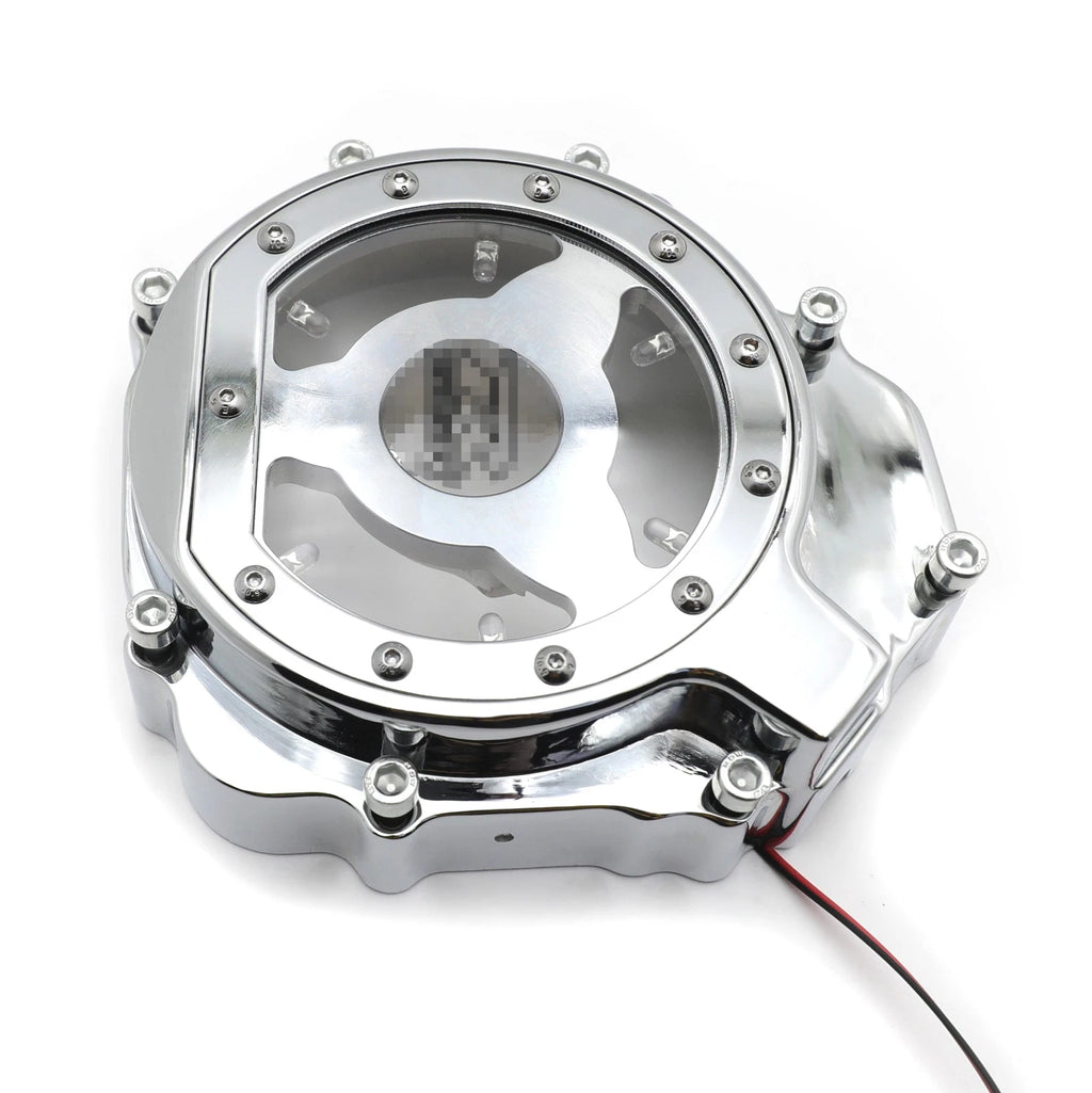 Chrome Left Engine Clutch Cover Guard w/ Green LED for Suzuki GSXR1000 (2005–2008)