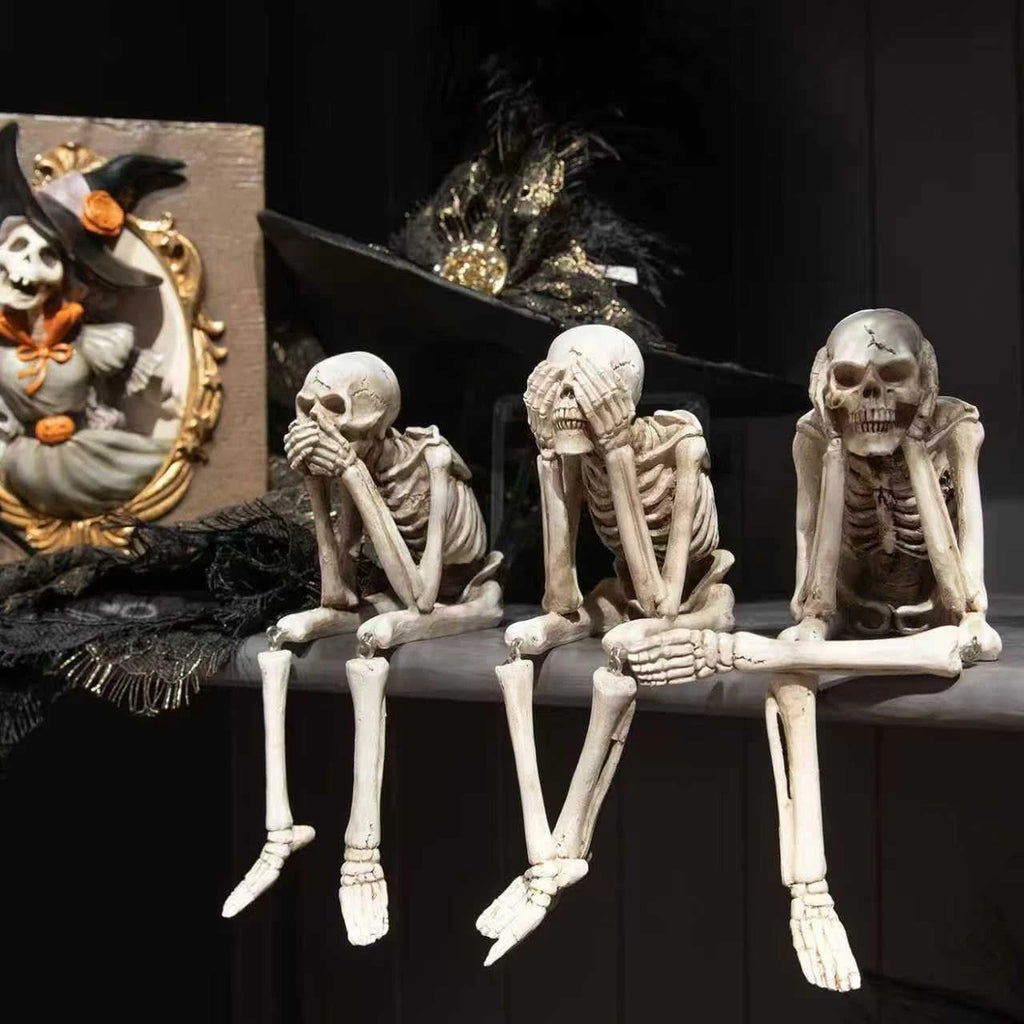 Set of 3 Halloween Statues for Speak See Hear No Evil Skeleton Skull (1990–1990)