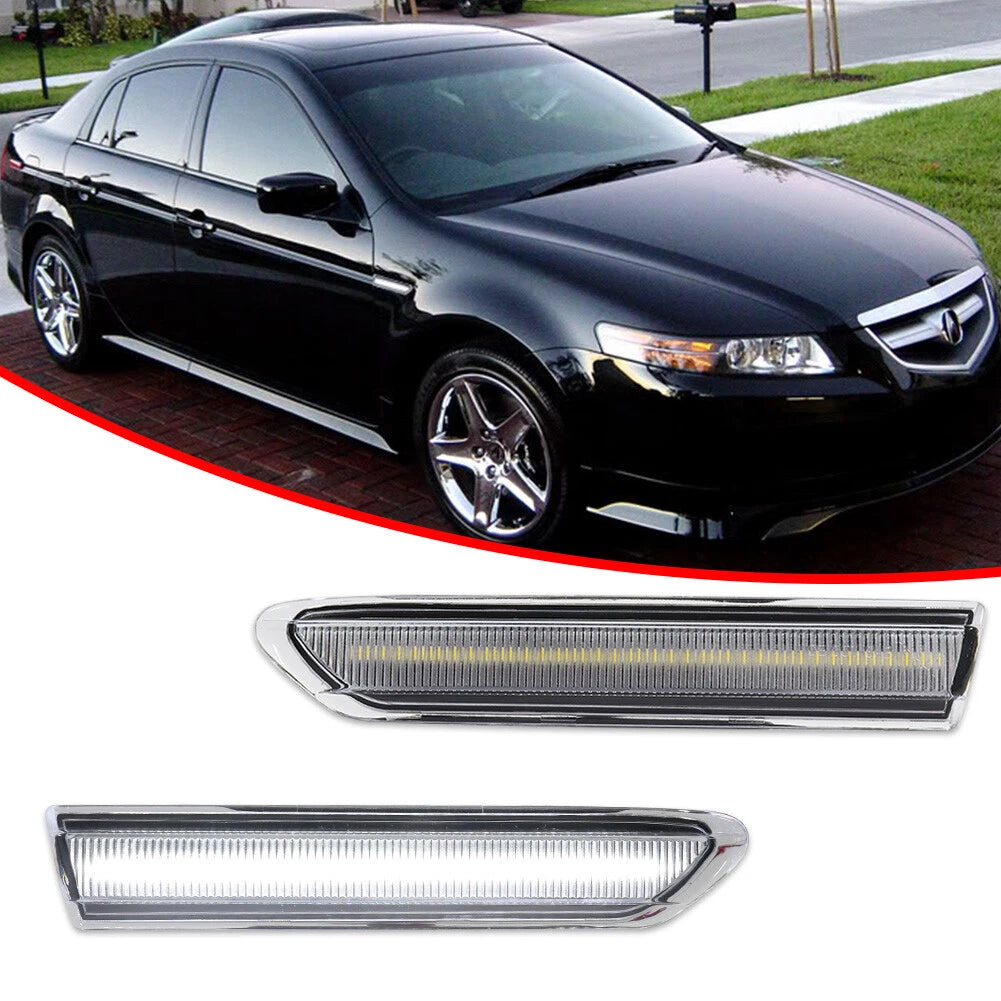 2X Clear Front White LED Side Marker Lights for Acura TL (2004–2008)