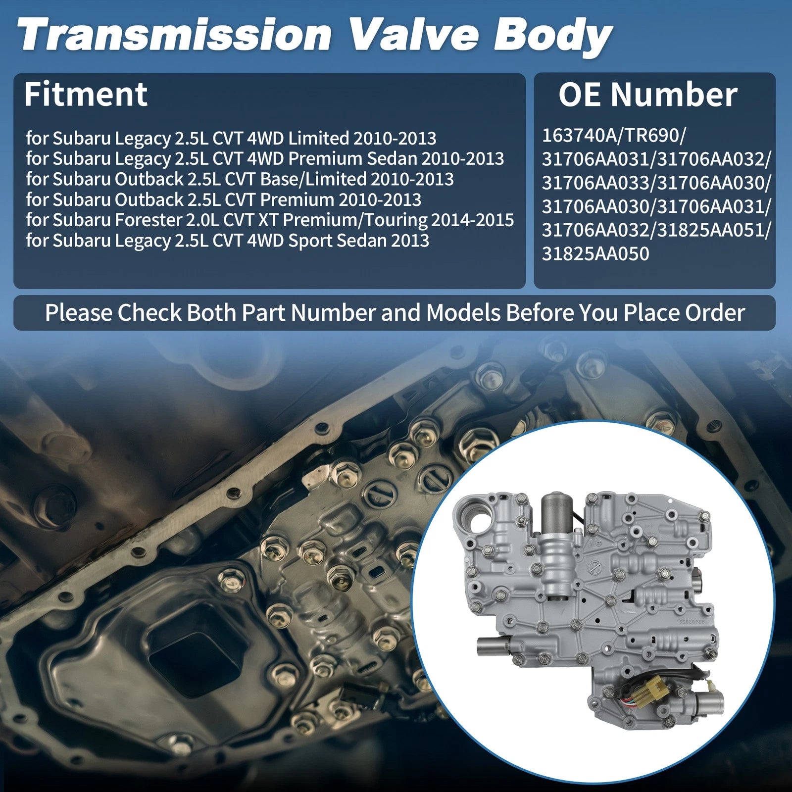 CVT Transmission Valve Body for Subaru Legacy Outback Forester (TR690/163740A)