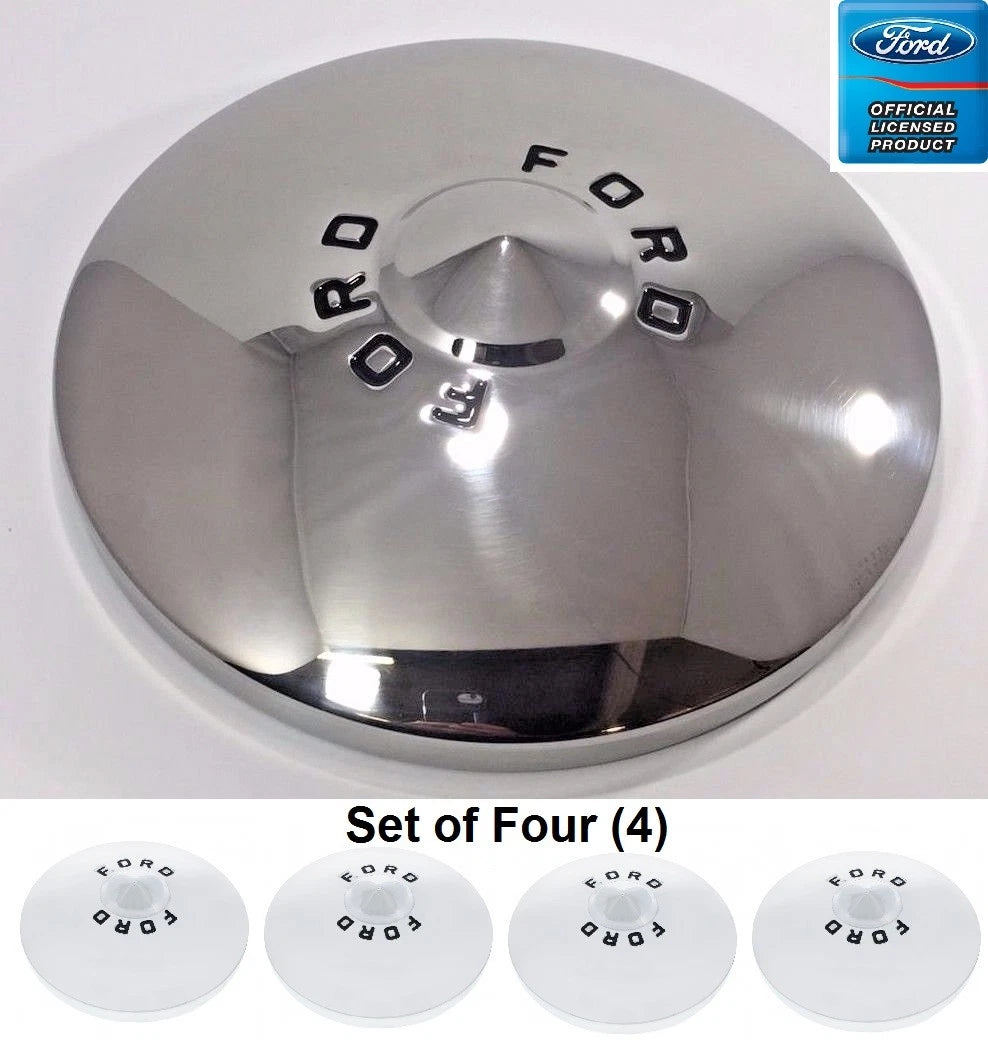 Stainless Hubcaps Set of 4 for Ford Car Deluxe Shoe Box (1949–1950)