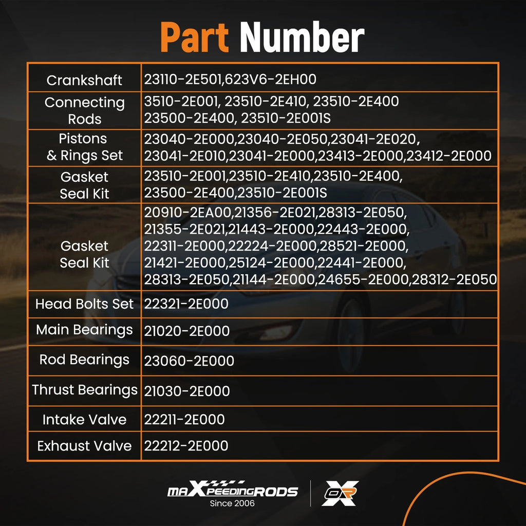 Engine Rebuild Kit with Timing for Hyundai Kia (2014–2020)