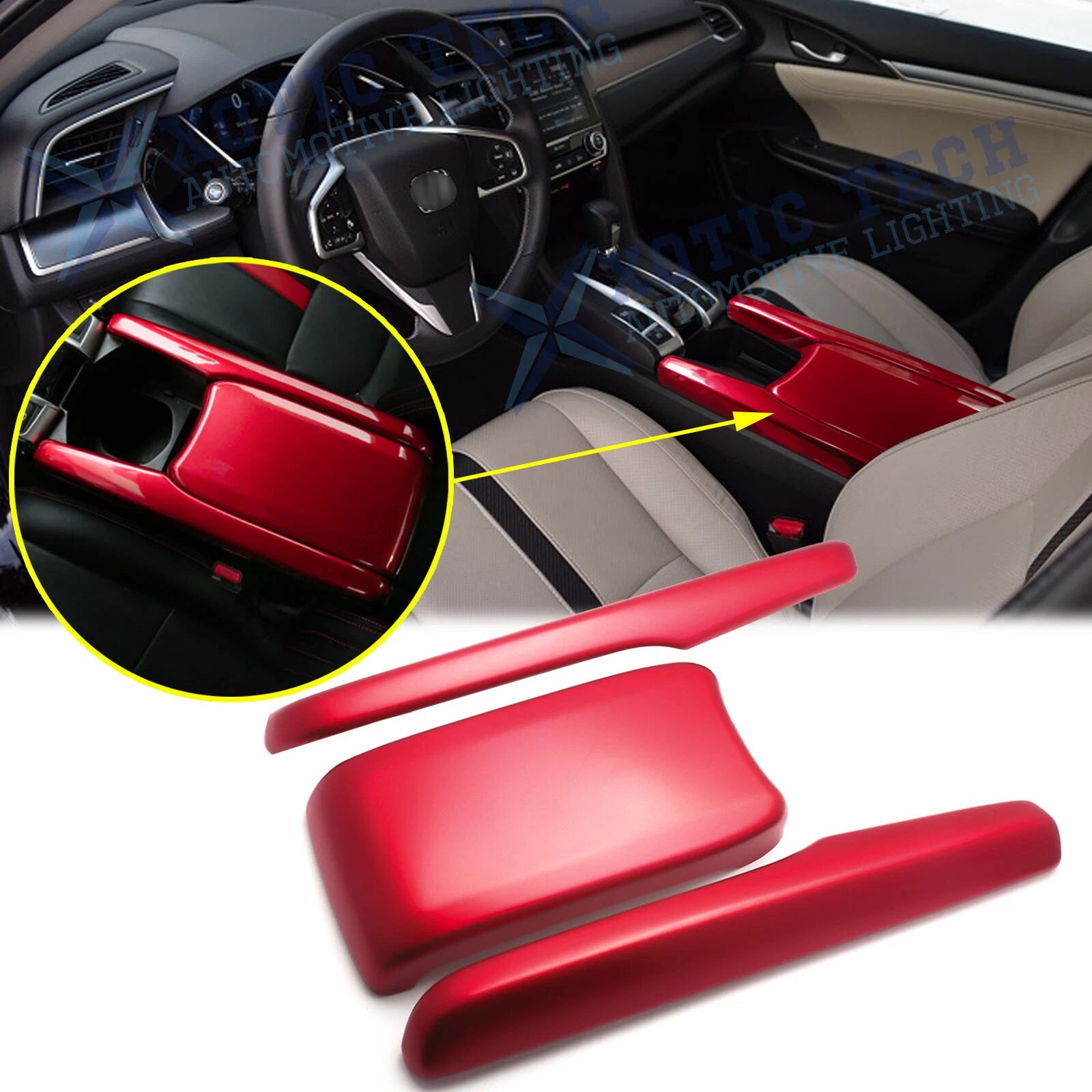 Interior Center Console Armrest Box Panel Cover Trim for Honda Civic (2016–2021)
