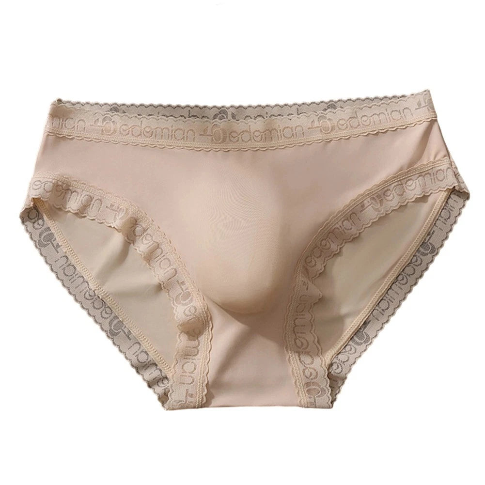 2X Ice Silk Seamless Briefs for Men - Lace Bulge Pouch Design