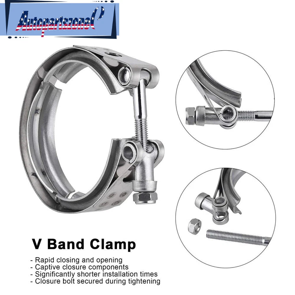 2Pcs Exhaust Downpipe V-band Clamp Flange Kit for
