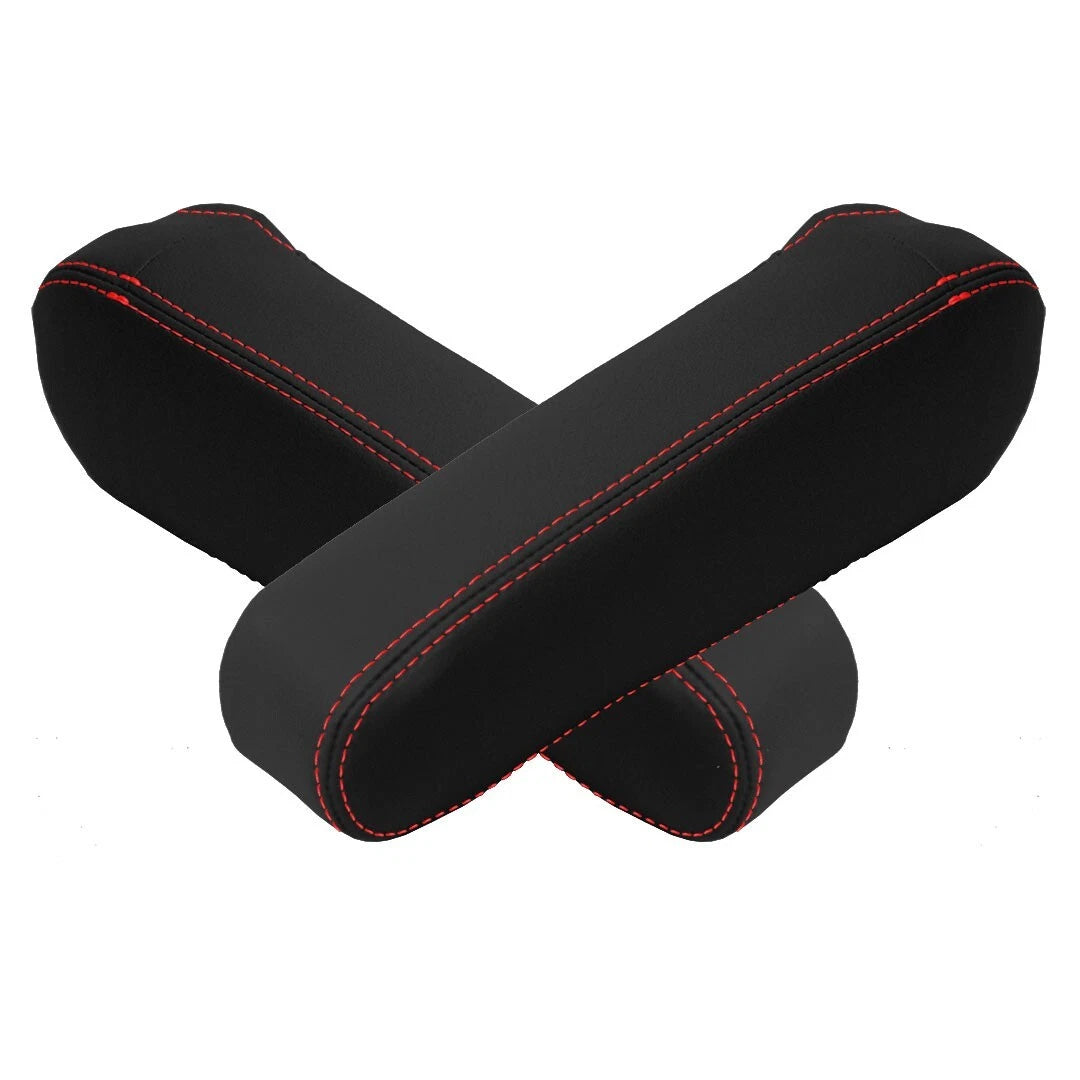 Leather Synthetic Armrest Cover for Honda Element (2005–2011) Black Red Stitch