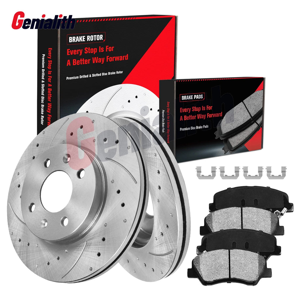 Front Drilled Disc Brake Rotors + Pads for Hyundai Accent Kia Rio (2012–2017)
