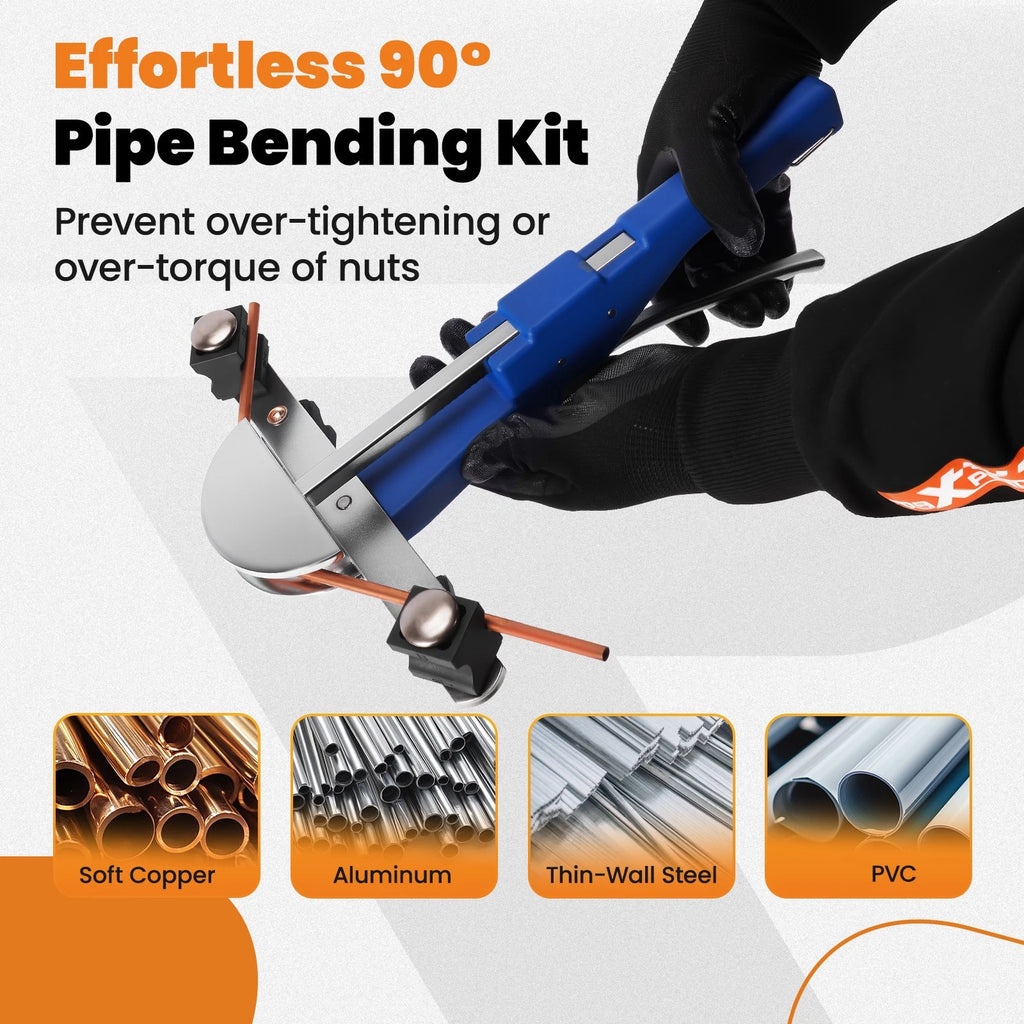 Ratcheting Pipe Bender Tool Kit for Refrigeration Tubes (1/4"-7/8")