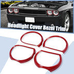 Set of 4 Red Headlight Cover Trim Rings for Dodge Challenger (2015–2021)