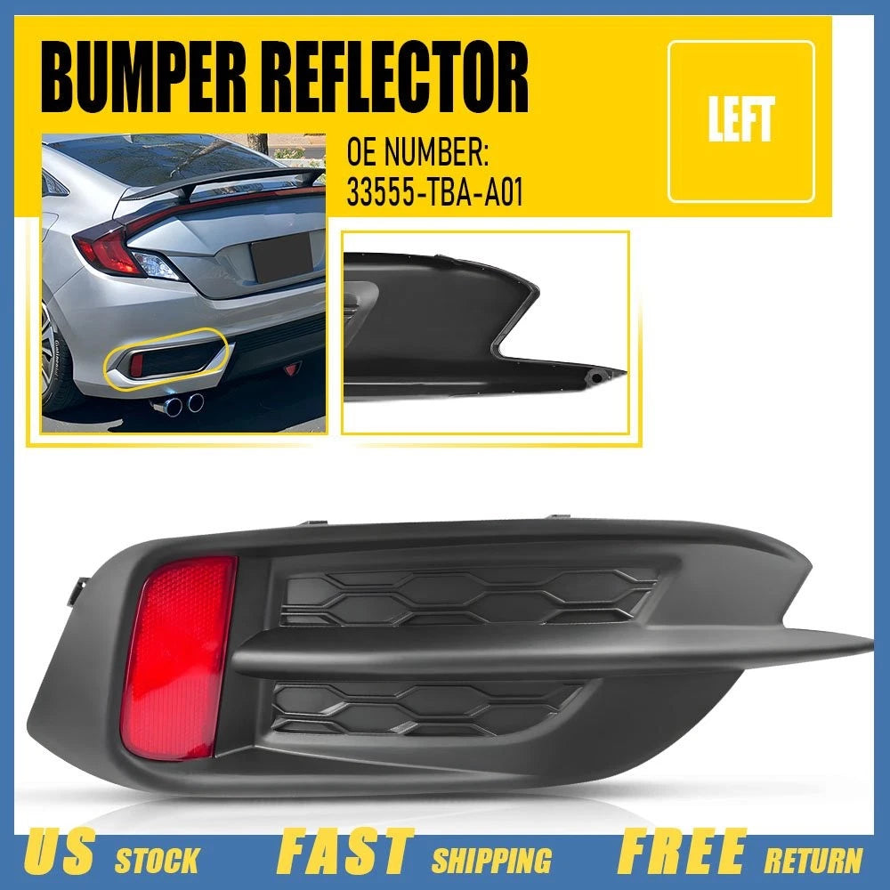 Left Rear Bumper Reflector & Bezel Trims for Honda Civic Sedan (2016–2021)