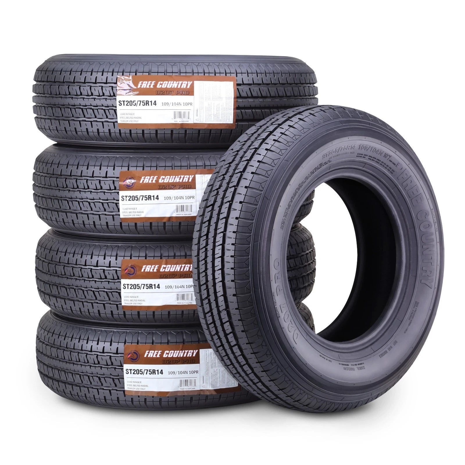 Set of 5 Trailer Tires ST205/75R14 10-Ply E 109N Steel Belted Radial